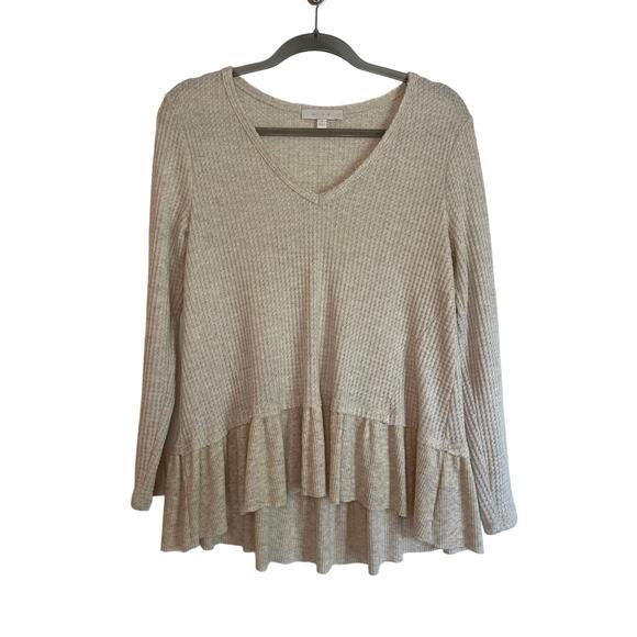 Anthropologie Tops - Eri + Ali Anthropologie Peplum Thermal Waffle Knit Top Size S Cream Long Sleeves